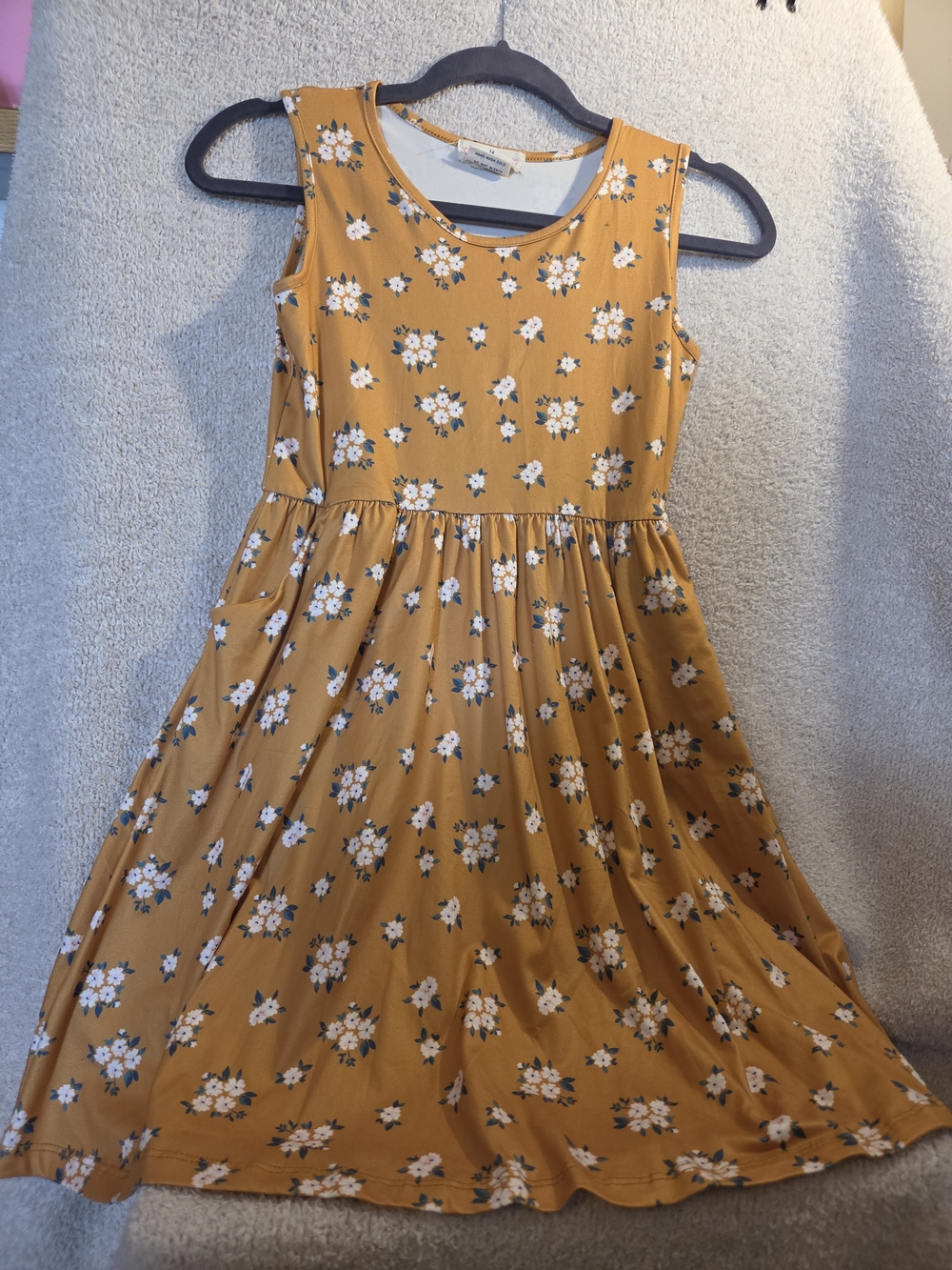Girls' Sleeveless Floral Dress in Mustard Yellow